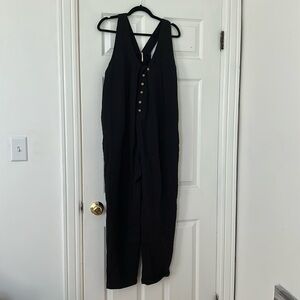 Free People Black Linen One-Piece